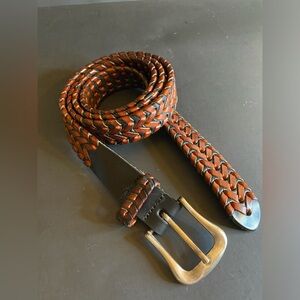 Italian Leather Brown Black Belt Braided Men's 48/124 Wide 1 2/4”